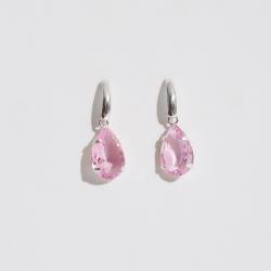 Brinco base com zircônia gota rosa 12mm