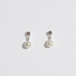 Brinco zircônia cristal 3mm pingente pérola 5mm