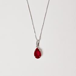 Colar pingente zircônia gota vermelha 12mm 45cm