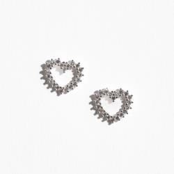 Brinco coração vazado com cravejado 13mm