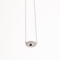 Colar entremeio olho cravejado detalhe zircônia azul 18mm 40+5cm