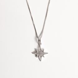 Colar pingente estrela 8 pontas cravejada 15mm 45cm