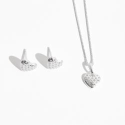 Conjunto brinco e colar coração com zircônias cristal 9mm 45cm