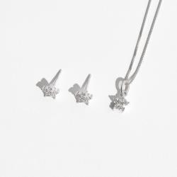 Conjunto brinco e colar flor com cravejado 7mm 40cm