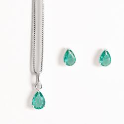 Conjunto brinco e colar zircônia gota turmalina 7x5mm 45cm