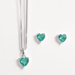 Conjunto brinco e colar zircônia coração turmalina 6mm 45cm