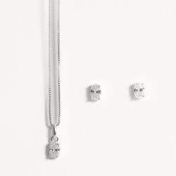 Conjunto brinco e colar zircônia oval cristal 6x4mm 45cm