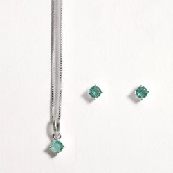 Conjunto brinco e colar zircônia redonda turmalina 4mm 40cm