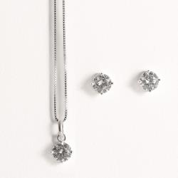 Conjunto brinco e colar zircônia redonda cristal 6mm 45cm