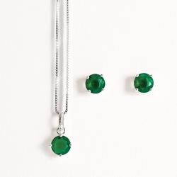 Conjunto brinco e colar zircônia redonda esmeralda 6mm 45cm
