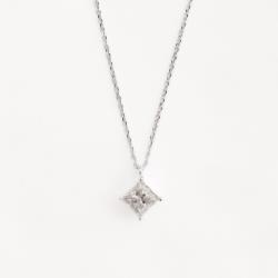 Colar pingente moissanite losango cristal 6mm corrente cadeado 40+5cm