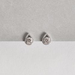 Brinco moissanite 5mm com gota vazada cravejada ródio