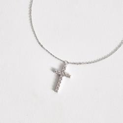 Colar pingente cruz moissanite 21mm corrente cadeadinho 45cm ródio