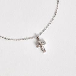 Colar pingente cruz moissanite 12mm corrente cadeadinho 45cm ródio