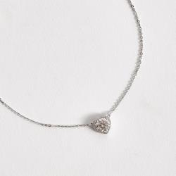 Colar pingente coração cravejado com moissanite cristal 6.5mm corrente cadeadinho 45cm ródio