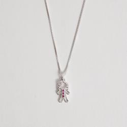 Colar pingente menina detalhe 3 zircônias rosa 12mm 45cm
