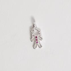 Pingente menina detalhe 3 zircônias rosa 12mm