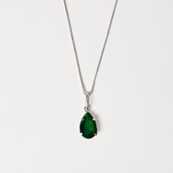 Colar pingente zircônia gota esmeralda 12mm 45cm