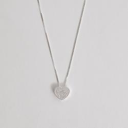 Colar coração cravejado 10mm caixa alta 45cm