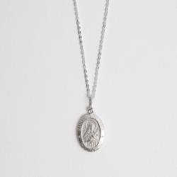 Colar pingente medalha dupla face Santa Terezinha e cruz 16mm corrente cadeadinho 45cm