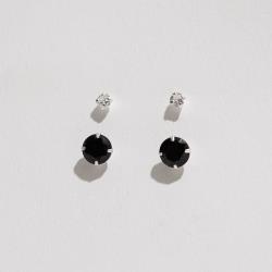 Dupla zircônias redonda cristal 3mm e ônix 6mm