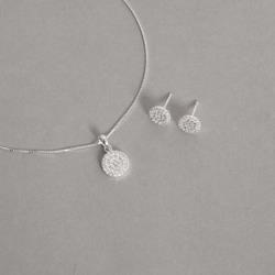 Conjunto brinco e colar círculo todo cravejado 10mm 45cm