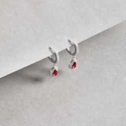 Argola click cravejada 11mm pingente zircônia gota rubi