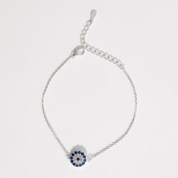 Pulseira entremeio círculo cravejado cristal e azul 10mm