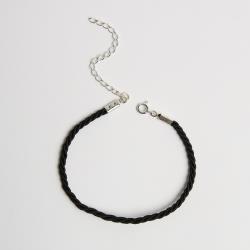 Pulseira cordão trançado preto 2mm 16cm com alongadora