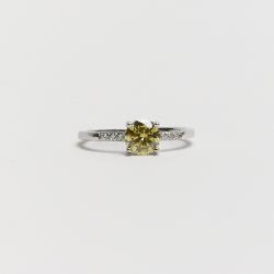 Anel solitário moissanite Yellow Fancy 6mm com cravejado ródio