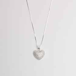 Colar pingente coração todo cravejado 14mm 45cm