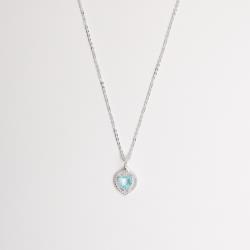 Colar pingente zircônia coração azul tiffany 6mm corrente cadeadinho 40cm