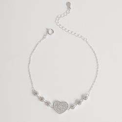 Pulseira entremeios coração cravejado e zircônias 16+4cm