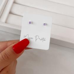 Brinco zircônia quadrada lilás 3mm